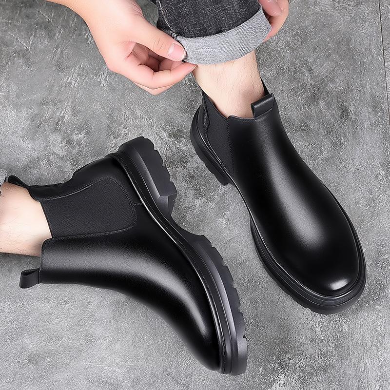 Chelsea boots low-top British style autumn and winter new high-top leather shoes Martin boots medium-top boys short boots waterproof and non-slip