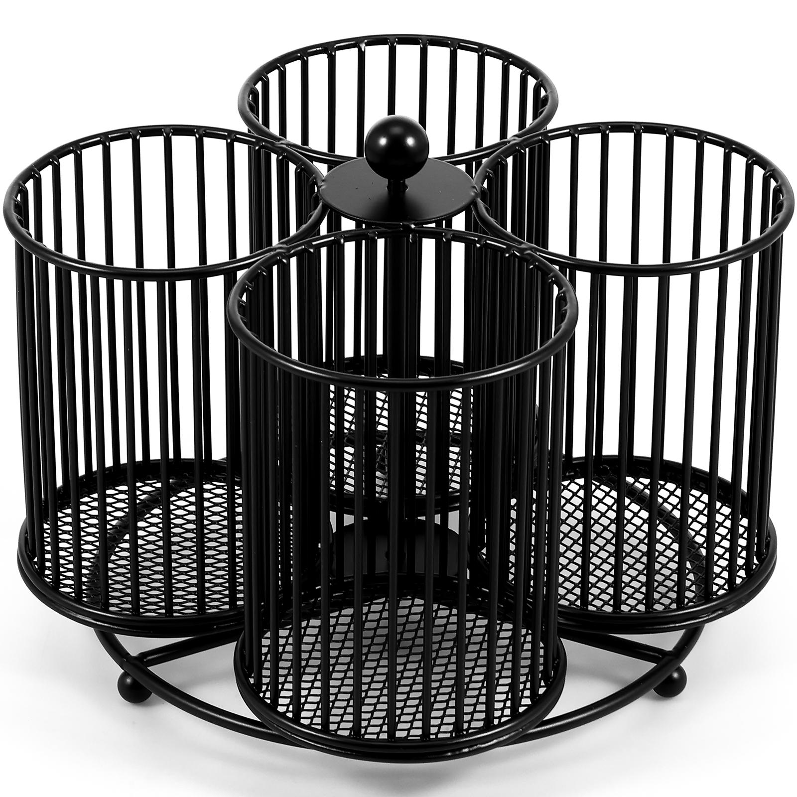 

Металлический контейнер для столовых приборов, вращающийся на 360 градусов, корзина для хранения столовых приборов с 4 отделениями, портативная многоцелевая чёрный