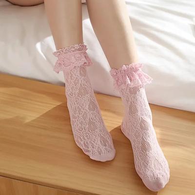 Sexy Lace Mesh Cute Lolita Socks Mixed Fiber Stretch Elasticity Ankle Net Yarn Thin Women Japanese Hollow Out Socks
