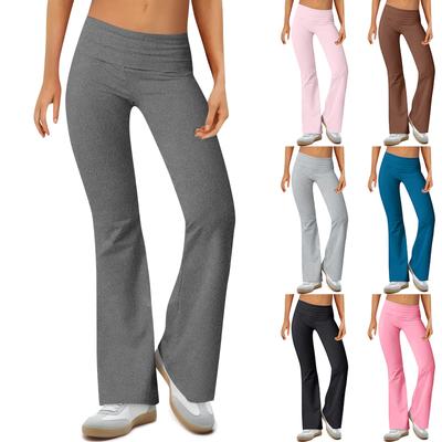 Pantalones acampanados con cintura elástica y cintura baja para mujer, Color sólido, ajustados, a la moda