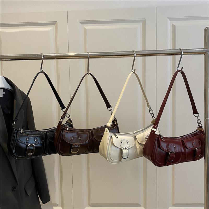 Solid Color Retro Summer Casual Fashion Handheld Underarm Shoulder Women's Baguette Bag New Commuter Bag