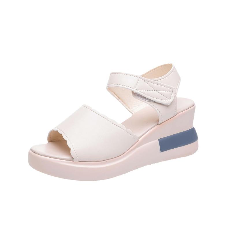 thick-soled wedge sandals women's summer new muffins and one-word buckle with open-toed women's casual sandals