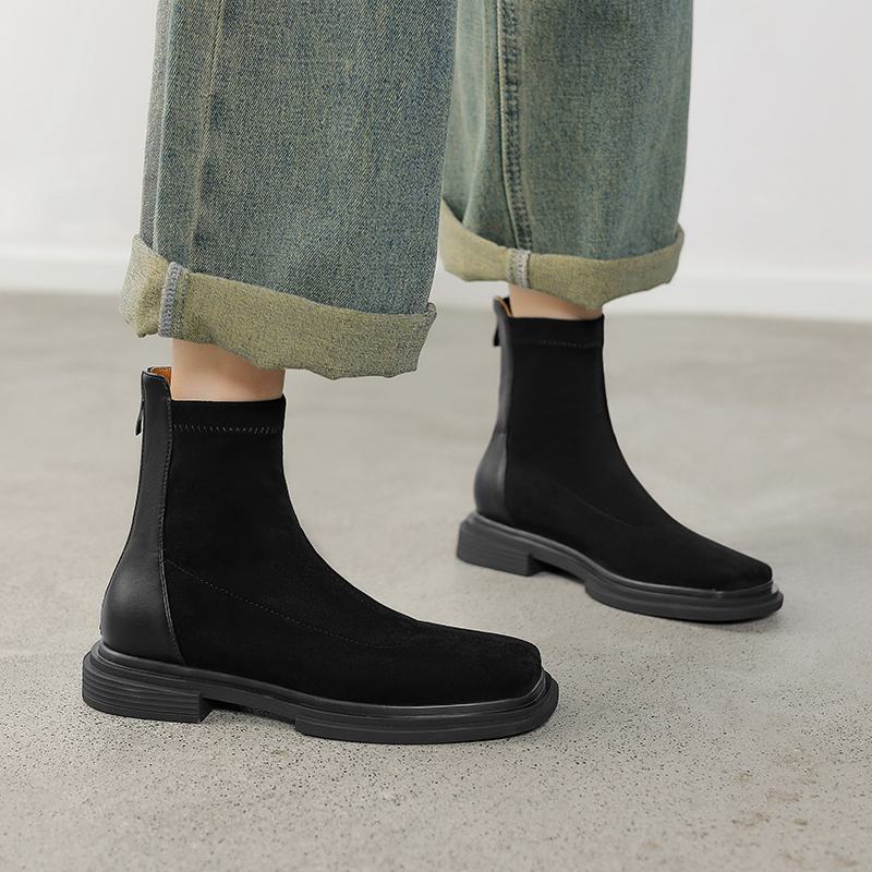 Krazing Pot Cizme de cowboy moderne, cu vârf rotund de iarnă, cu tocuri groase, pentru femei, mărimea 42, botine elastice cu platformă.