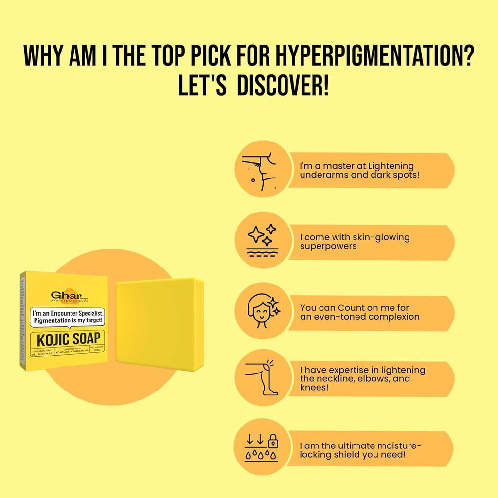 GHAR SOAPS Kojic Acid 2% Soap with Niacinamide for Pigmentation Dark Spots Brightening 100 g Pack of 1