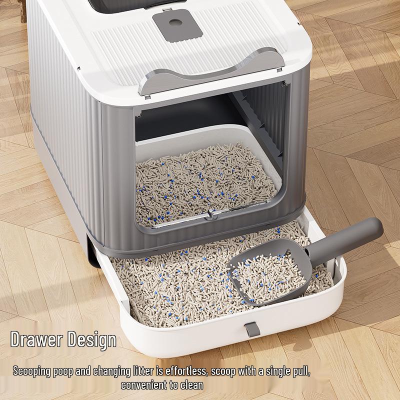 Extra velký skládací uzavřený kočičí záchod s deodorizérem a zásuvkou proti rozstřiku