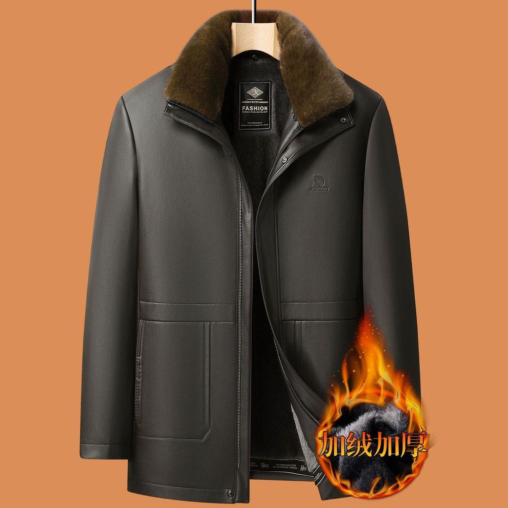 Dad winter leather jacket men's winter velvet thickened old man grandfather middle-aged and elderly jacket
