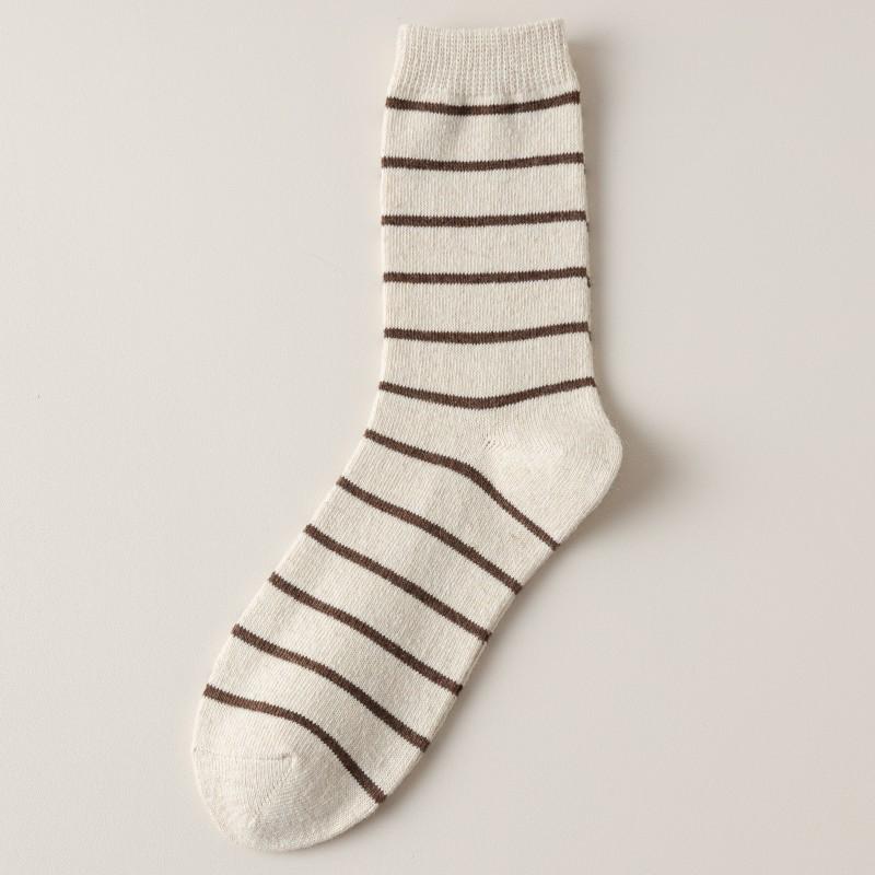 

Полосатые шерстяные носки, носки до середины икры, женские осенне-зимние серые, модные, простые и теплые, цветные блочные махровые длинные носки 1 pair бежевый