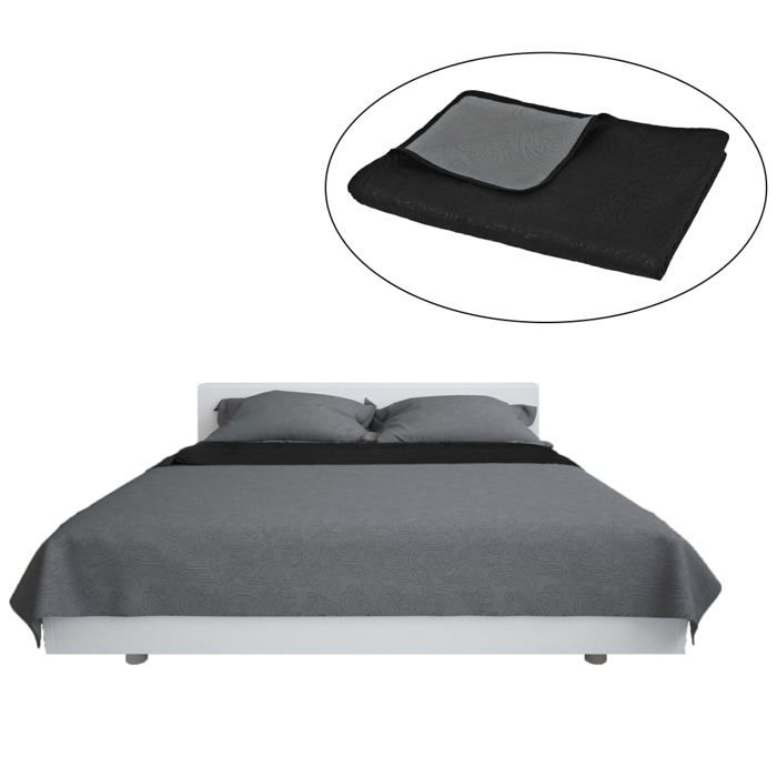 VidaXL Couvre-lit à double face matelassé 170 x 210 cm Gris et noir