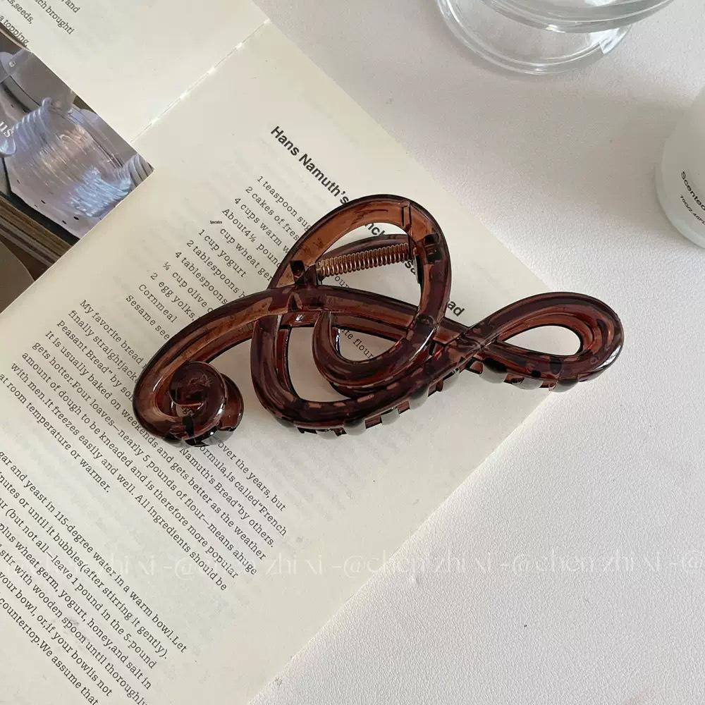 Shark Damen Matt Haarklammer mit Musiknote - Künstlerischer, Einfacher Haarknoten-Greifer mit Einzigartigem, Nischen-Design. braun