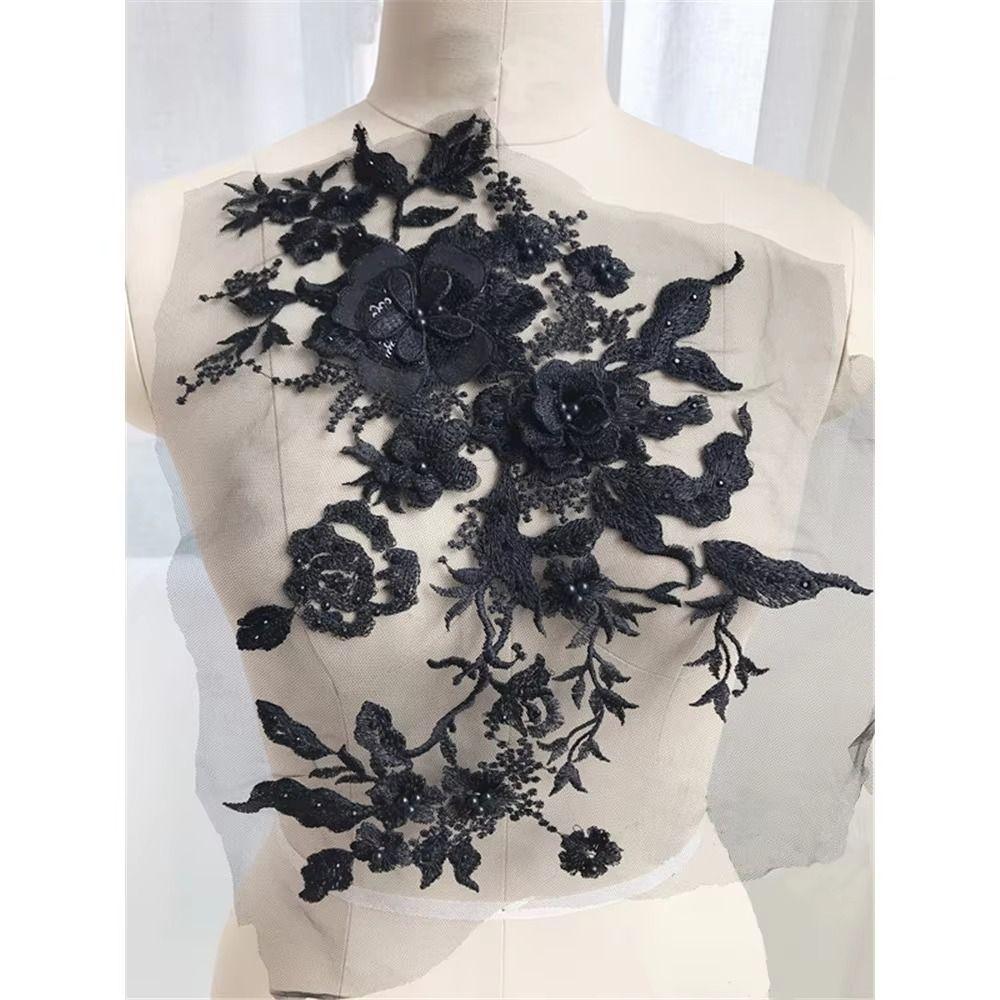 Colorful Sequined Sewing On Patches Flower Lace Beaded Lace Applique  Bridal Dress