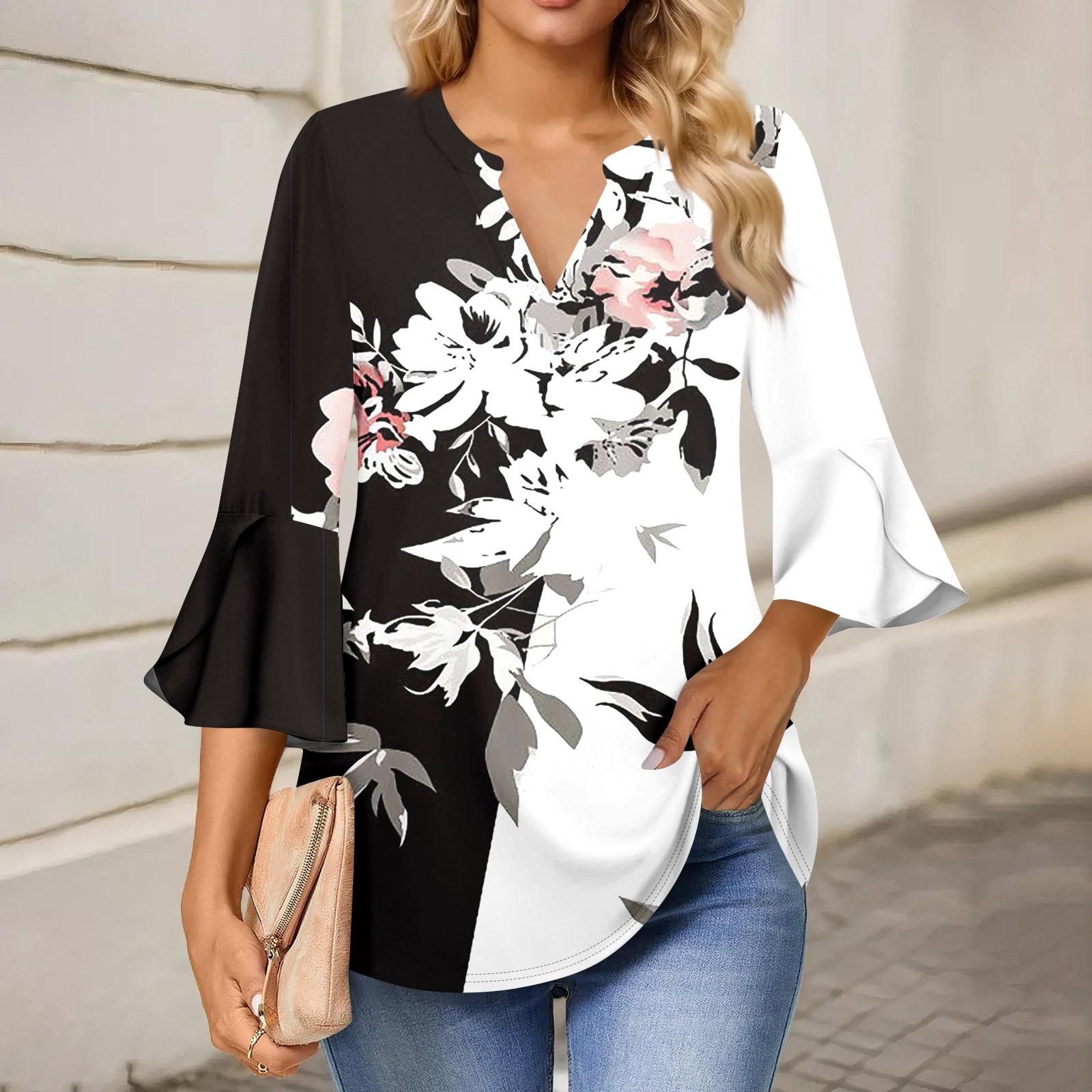

Женская рабочая рубашка с плиссировкой и рукавом 3/4, рубашка с V-образным вырезом, повседневная рубашка с завязками на талии, деловая рубашка XXL чёрный