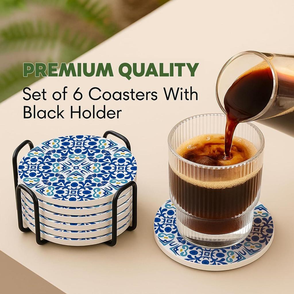 Keramikuntersetzer mit matter Oberfläche und Korkbasis | Untersetzer für Tassen 6er Set |