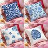 Elegant Blue Floral Cushion Cover Antidustmite Pillowcase Invisible Zipper Silky Short Plush Sofa Cushion Cover