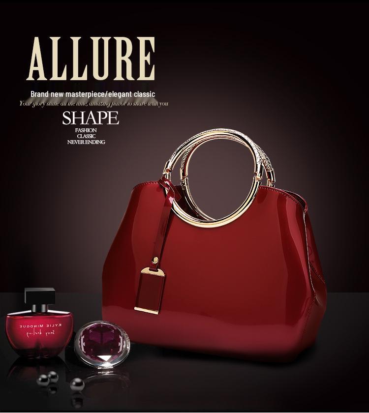 2025 Κόκκινη Λουστρέ Δερμάτινη Νυφική Τσάντα Ώμου & Χιαστί