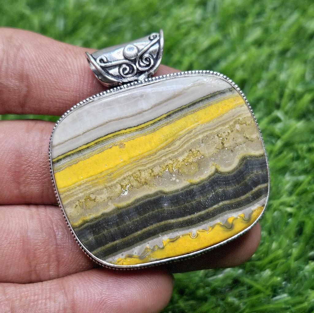 Natural Bumble Bee Jasper Pendant 925 sterling silver pendant gemstone pendant square shape pendant gift for her