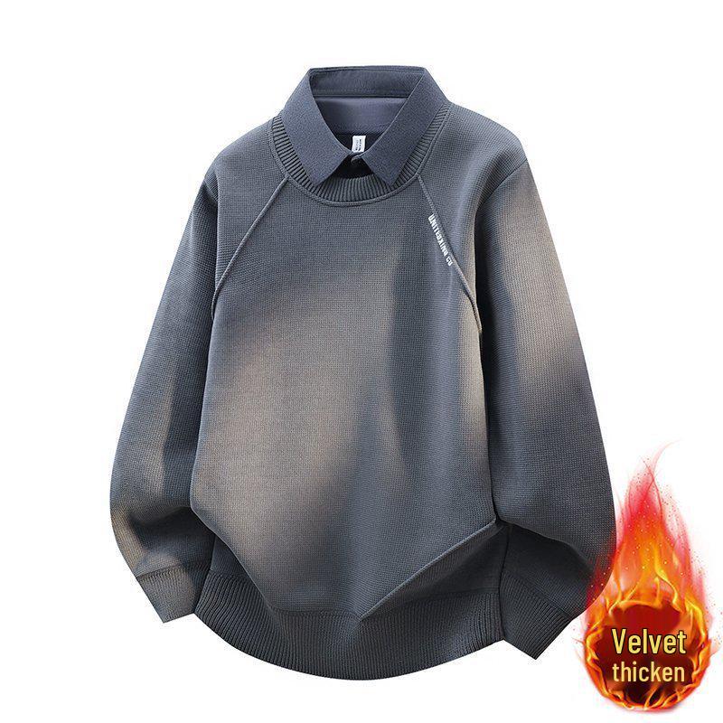 Men's 2025 Autumn/Winter Lapel Knitwear Hoodie with Velvet Lining