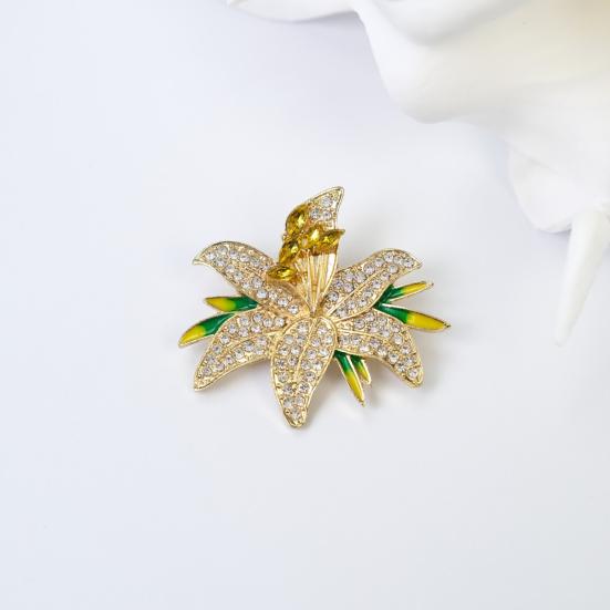 1/2Pcs Women Brooch Lapel Pin Rhinestones Inlaid Pin Flower Design with Sparkling Decorative