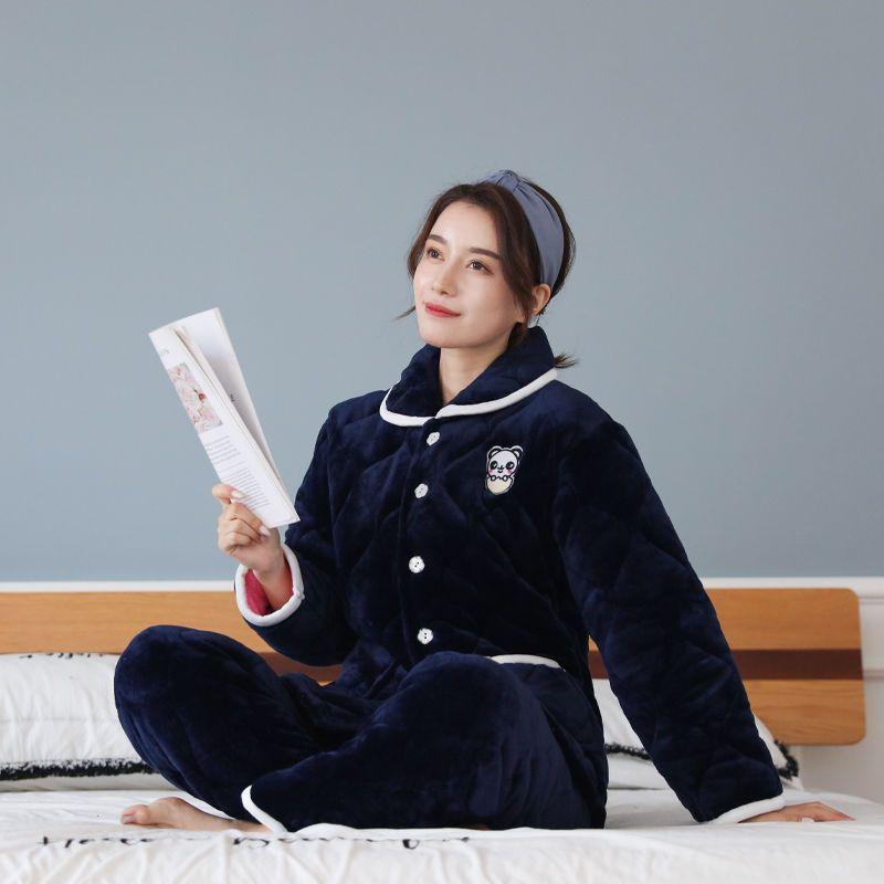 Pajamas women's three-layer thickened and cute winter can wear large-size warm padded loungewear