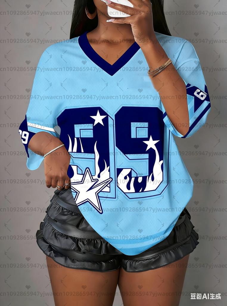 NUMMER 99 Sport T-Shirts Damen USA Stadt Aufdruck Kleidung Sommer Locker Übergröße T-Shirt oversize Kurzarm Freizeit Oberteile