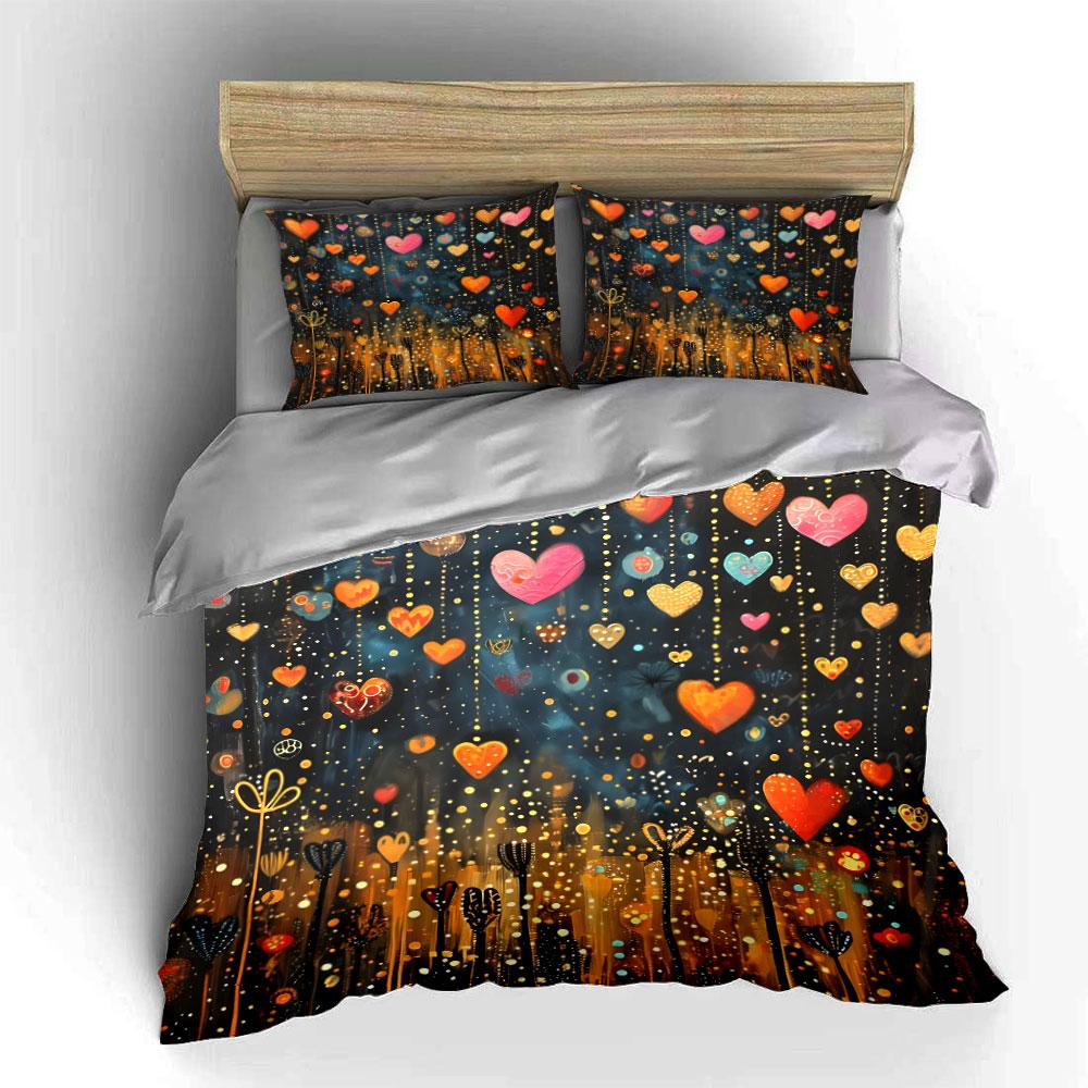 Heart Pattern Decoration Set Soft Comfortable Duvet Cover Bedding Set Included 1*Duvet Cover & 2*Pillowcases, Gift