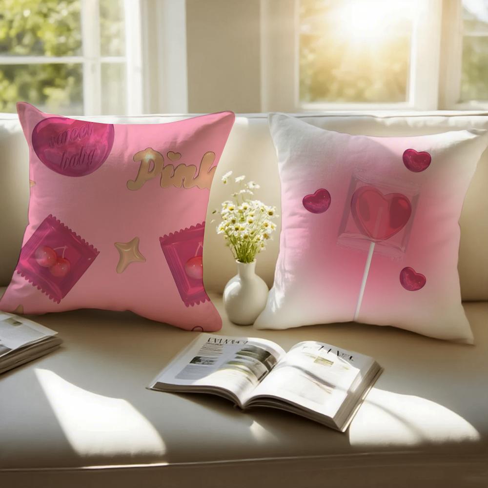 Sweet pink candy Cushion Cover Pillowcase Antidustmite Invisible Zipper Short Plush Sofa Cushion