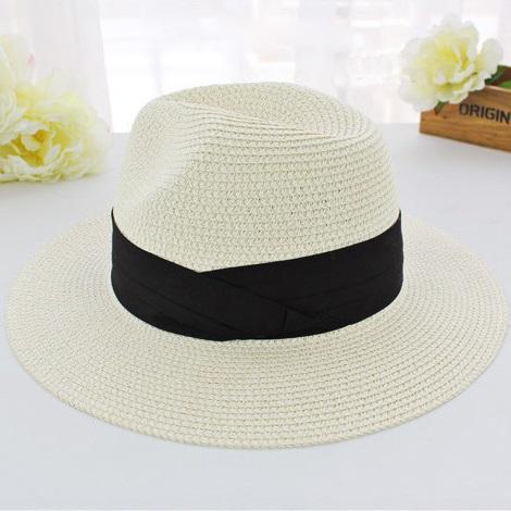 Fresh Latest Brand New Women Summer Straw Hat Trendy Fashionable Beach Cowboy Jazz Cap Black Ribbon Female Panama Sun Protection Hat