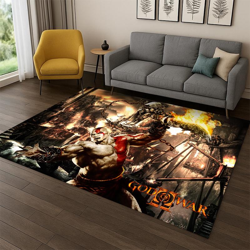 Retro God of War Game Kratos Carpet Rug for Bedroom Living Room Sofa Playroom Doormat Home Decor,Kid Area Rug Non-slip gift