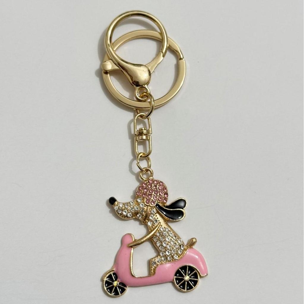 Trendy Rhinestone Dog-on-Bike Keychain Pendant