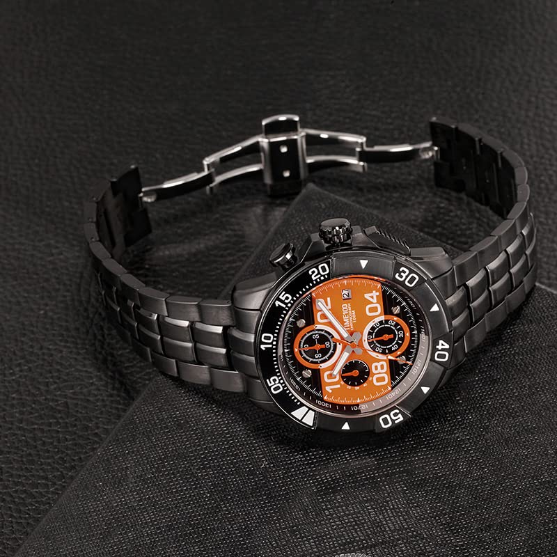 TIME100 Analog Watch with Black Case and Orange Waterproof and Sports Watch Men's Battery-Operated Dial, Easy-to-Read