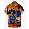 Men's Hawaiian Skeleton Pirate Captain Storm Sailing Cartoon Print Short Sleeve Shirt Summer Loose Beach For Boy