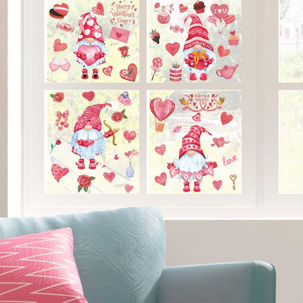 Happy Valentine's Day Window Clings Heart Gnomes Decorative Wall Sticker Removable Window Decals For Home Wedding