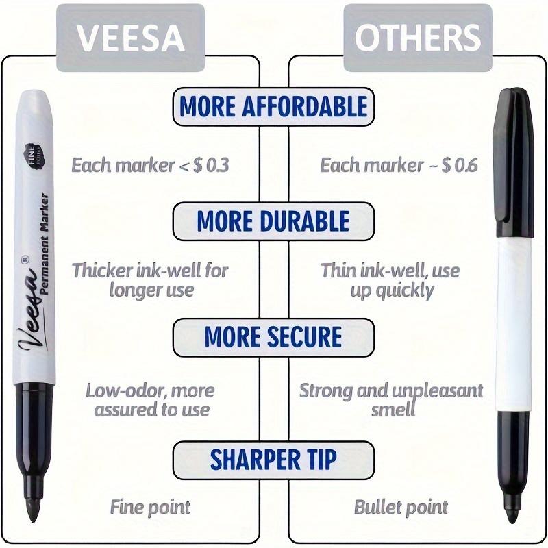 10 Fine Tip Black Permanent Markers - Waterproof, Smudge-proof, Quick Drying,bright Ink, Ergonomic Design, Perfect for Art, Office and School Supplies