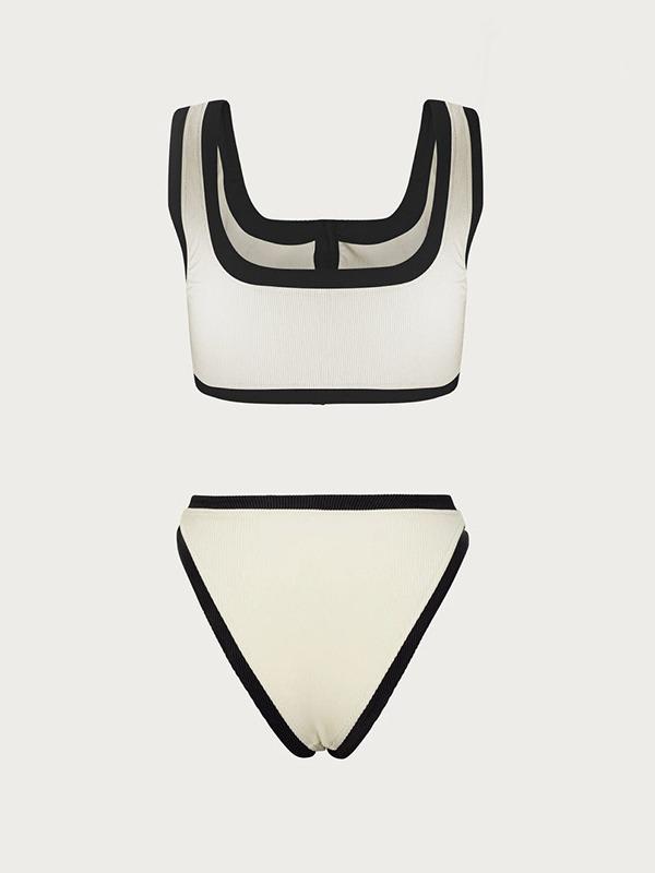 2024 European & American Black and White Minimalist INS Style Split Swimsuit – Little Fragrant Bikini for Women