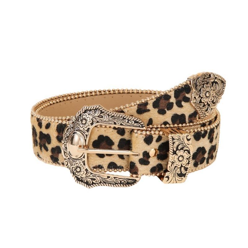 Women's Vintage Engraved Buckle Leopard Print Beaded Sexy Belt Jeans Versatile Decorative Belt Suitable for Everyday Use Hot