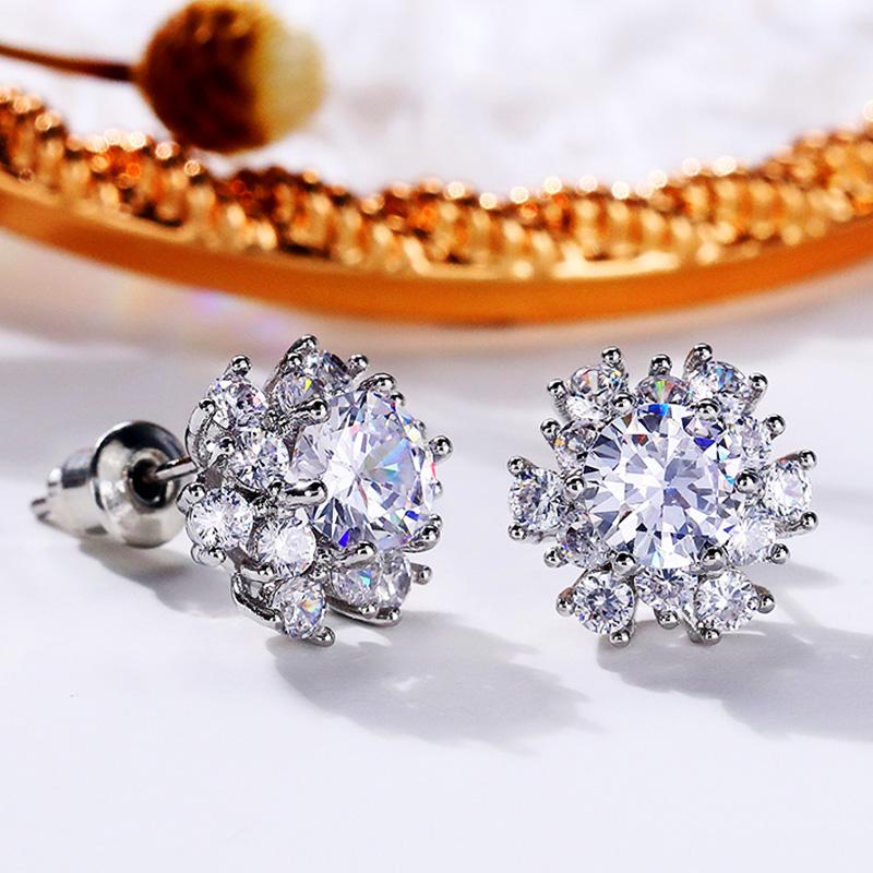 Xiaomi Huitan Creative Flower Shaped Stud Earrings Women Full Shiny Round Cubic Zirconia Fashion Luxury Wedding Jewelry Drop Shipping