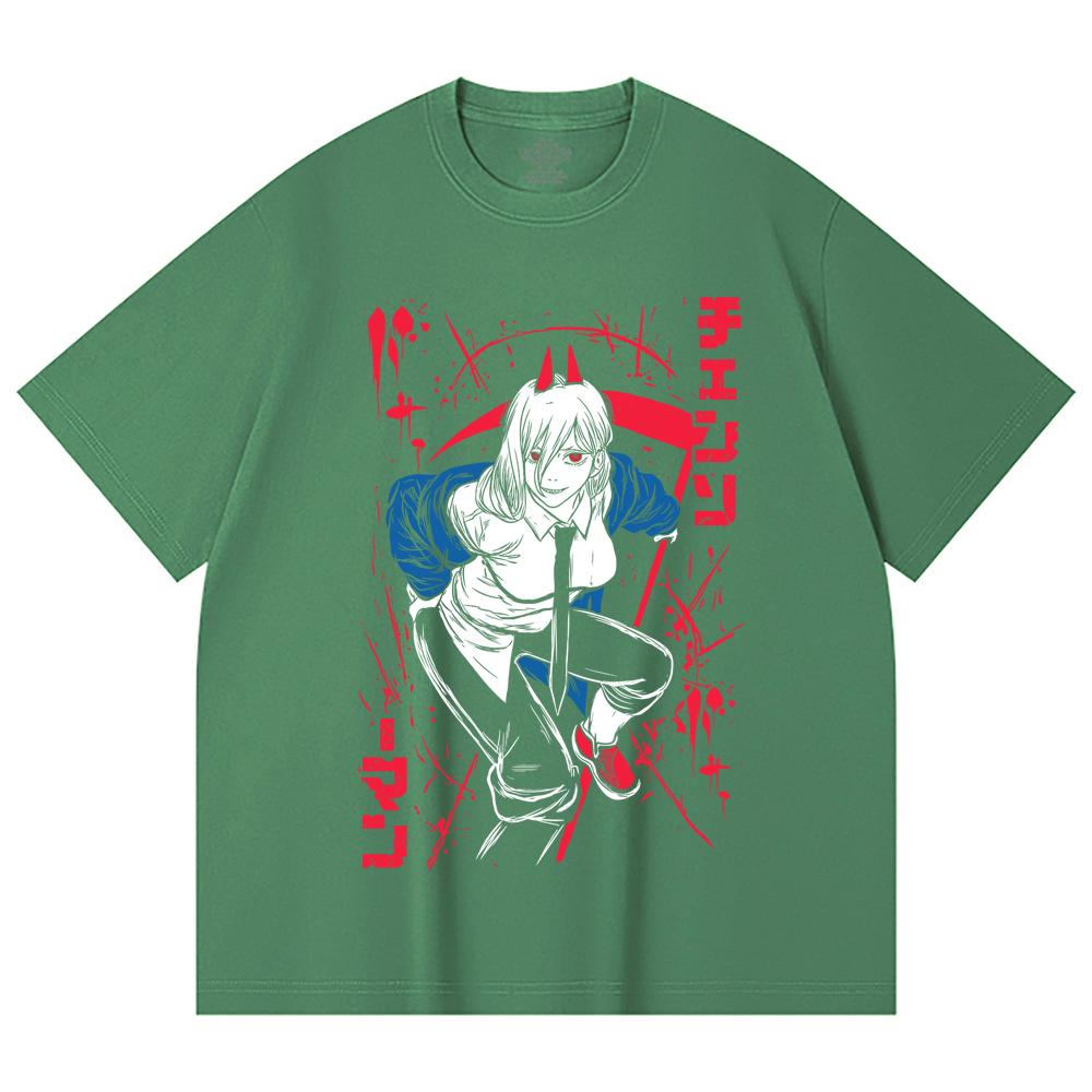 230 Gsm 100% Cotton Chainsaw Man V32 Power Print Unisex Heavy Cotton T Shirt