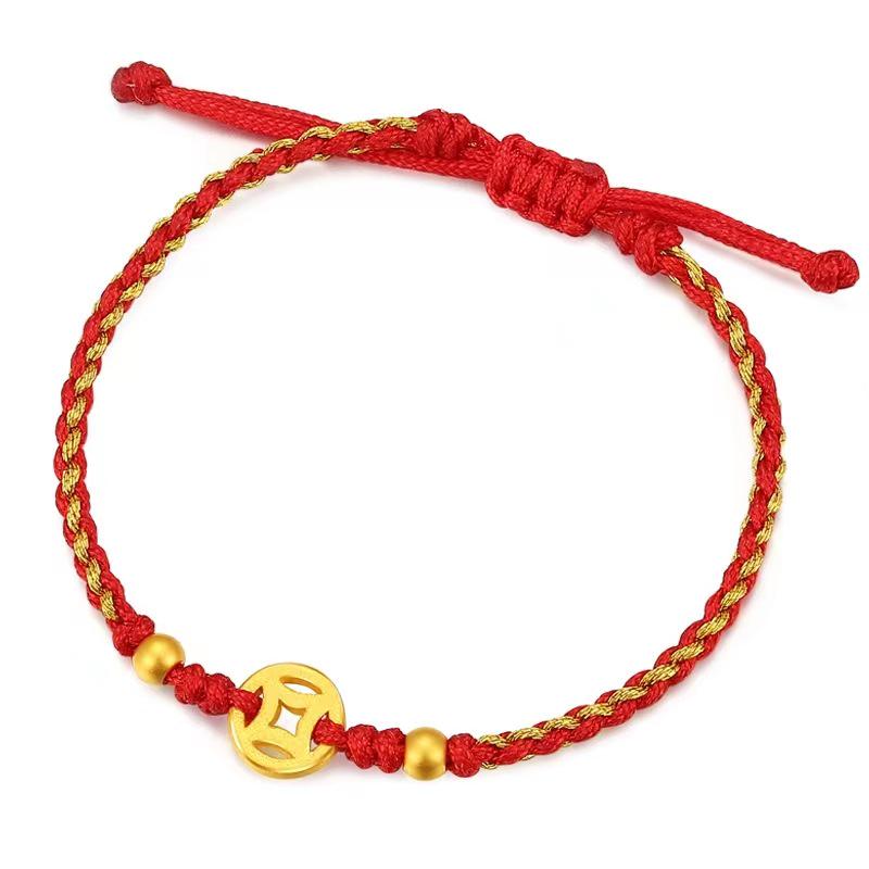 2022 Lucky Red Rope Bracelet with Brass Gold-Plated Coin Pendant for Men & Women