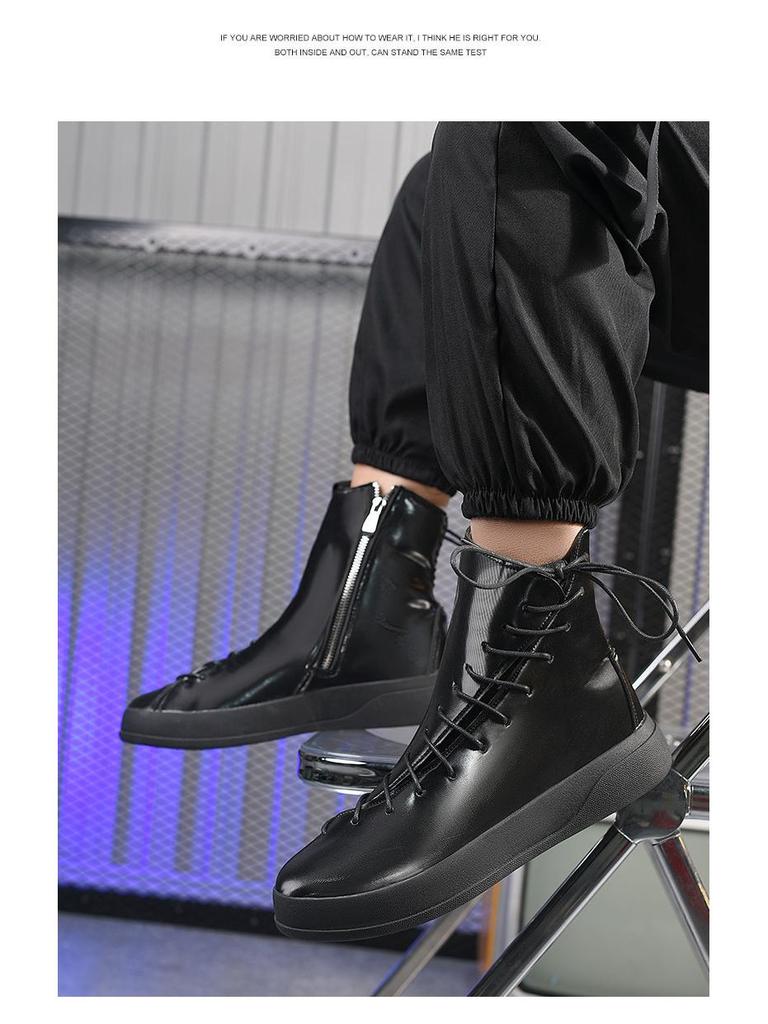 European Station Red Martin Boots: Autumn 2025 High-Top Men's Shoes with Side Lace-Up and Zipper (Sizes 39-45)