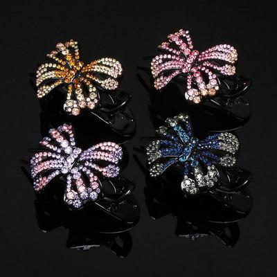 Korean Elegant Rhinestone Bow Hair Clip - Three-Tooth Duckbill for Updos