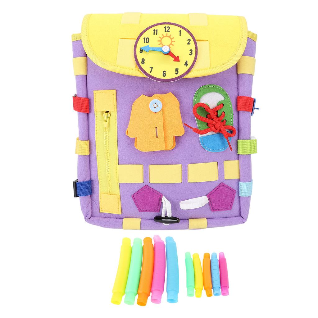 Toddler Backpack with Learning Activity Buckles Sensory Backpack Shoelace Tying Zipper with Stretch