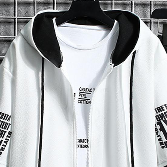 1 set Sommar Herr Huvtröja Shorts Färgblock Bokstavstryck Koreansk Stil Huvförsedd Outfit för Vardagsbruk