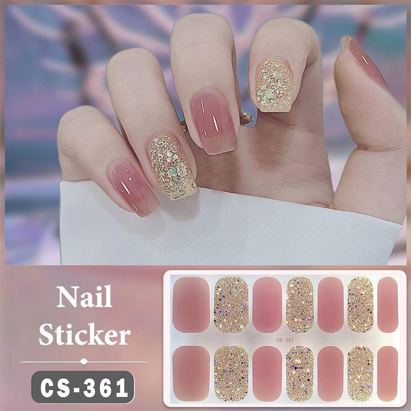 No Baking Lamp Waterproof Nail Wraps Full Cover Nail Stickers Solid Color 14 Nails/Set Multi Color Nail Art Look Patch Firm