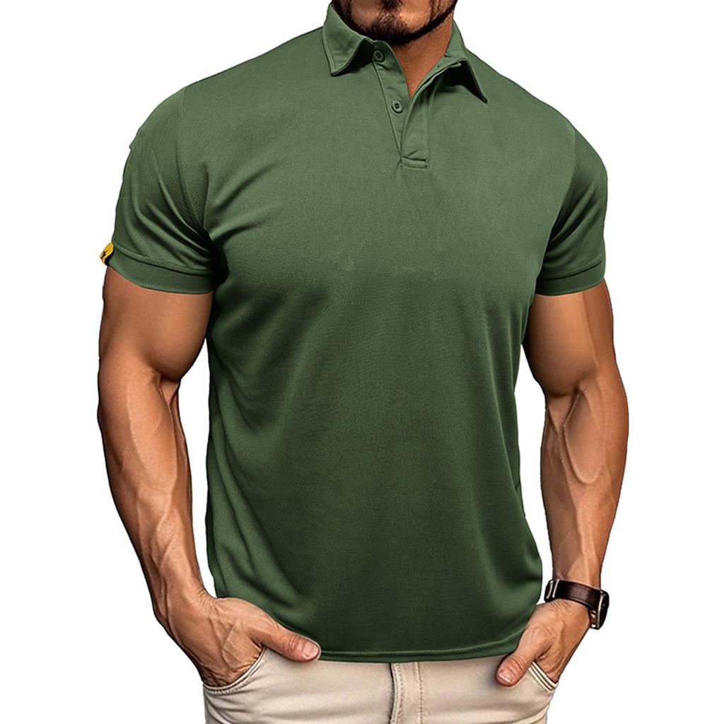 Men's Summer Solid Color Quick-drying Lapel Short-sleeved Sports T-shirt Tops