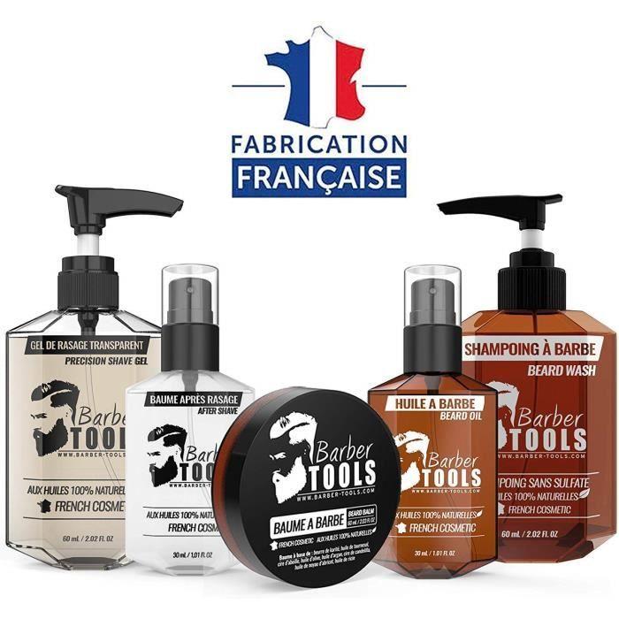 Kit d'entretien pour barbe - BARBER TOOLS - Coffret complet - 9 produits - Fabrication française - Sans parabène
