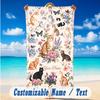 Cat Theme Beach Towel Personalized Custom Name & Text Soft Quick Dry Beach Towel for Swimming Travel