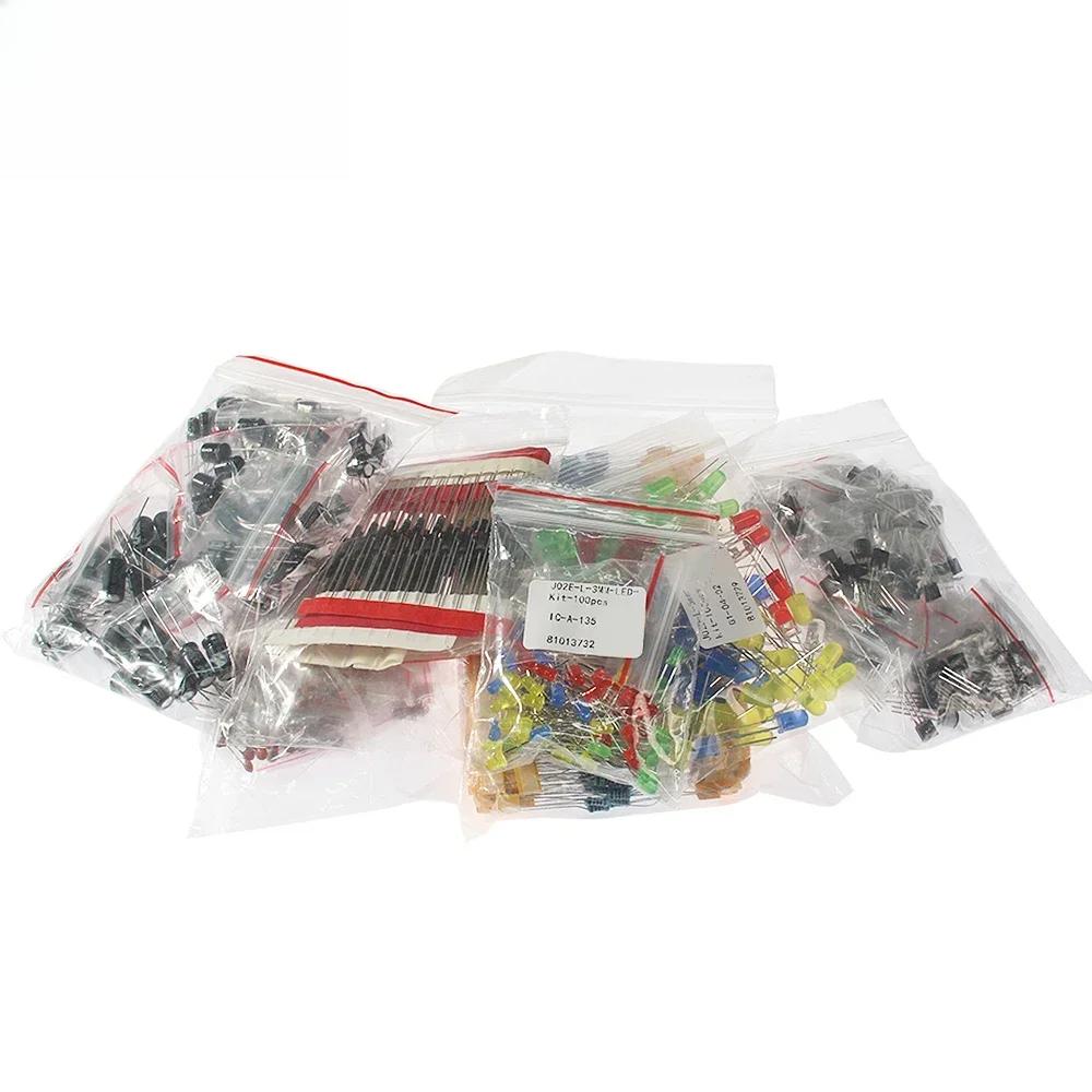1490pcs 7 Types Electrolytic Capacitor Ceramic Kit Resistor LED Diode Set Transistor Package Diy Assortment Electronic Component