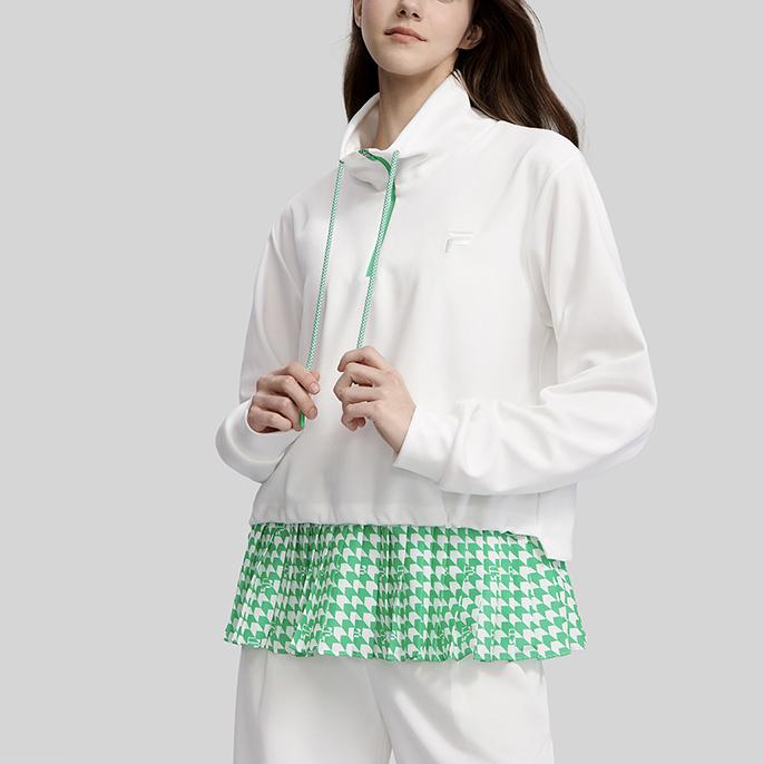 FILA Emerald Series Loose Fit Mock Layered Knit Sweatshirt Women sweatshirt White F11W314202F-WT