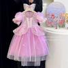 Girls' Puff Sleeve Mesh Princess Dress – Fashionable Summer Style