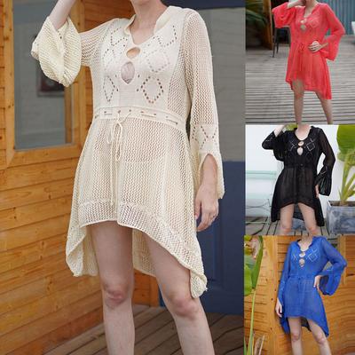 Delikli Örgü Bikini Kadın Tığ Örme Cover Up Elbise Plaj Tunik Uzun Bikini Kapak Mayo Beachwear