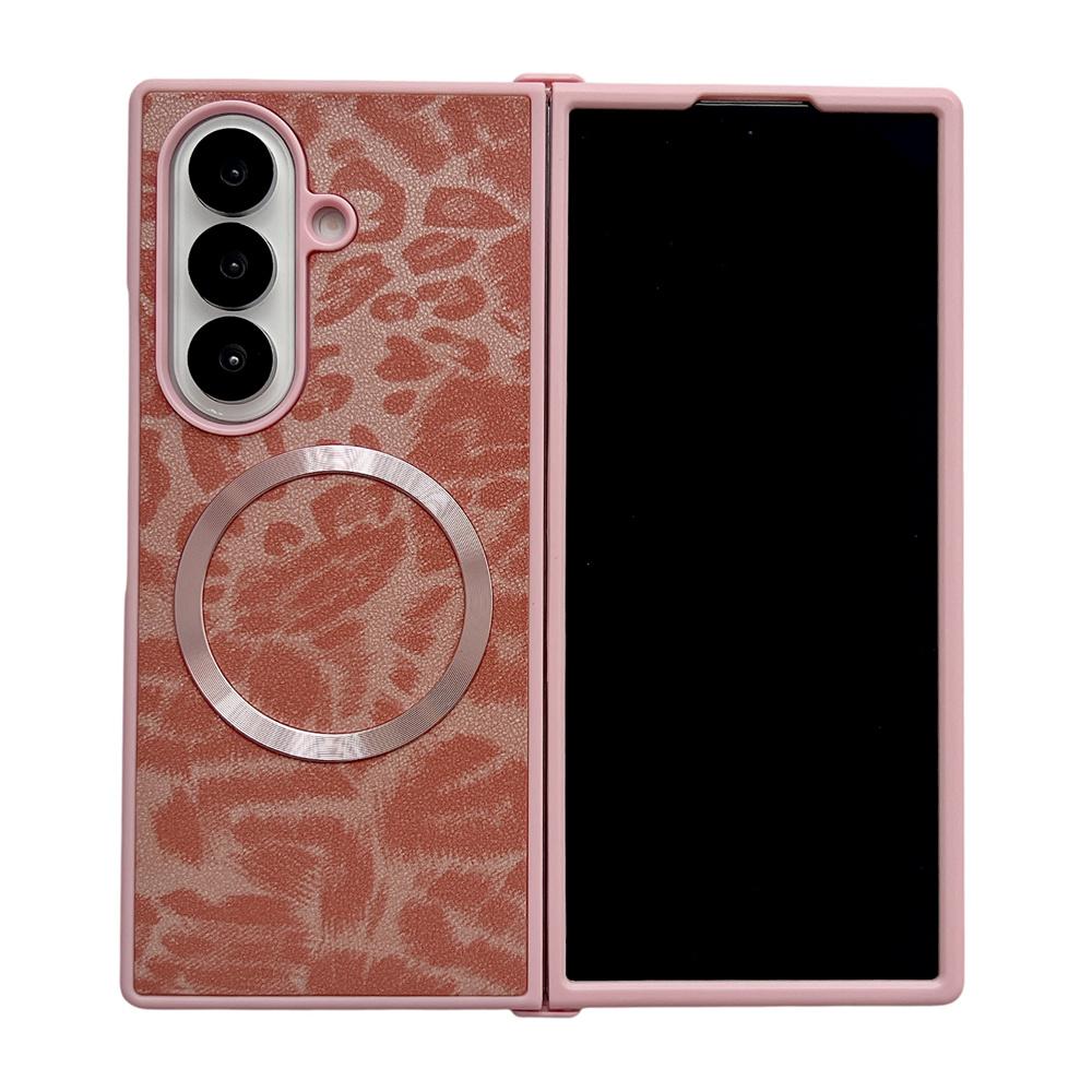 Leopard Print Luxury Leather Magnetic for Magsafe Phone Case for Samsung Galaxy Z Fold 7 6 5 4 Fold7 ZFold7 Shockproof Cover